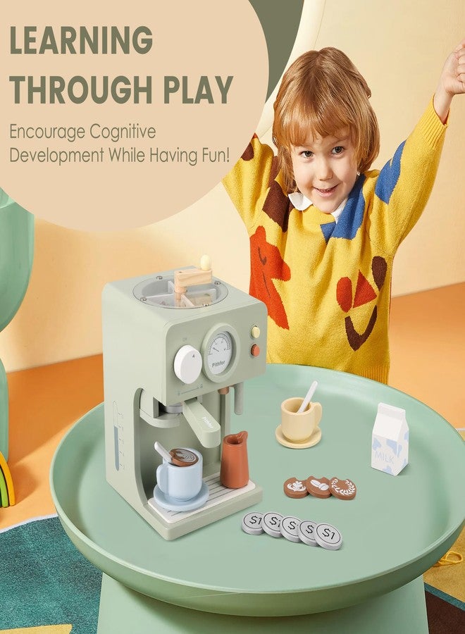 Pithfor Kids Wooden Coffee Maker Toy with Grinder, Pretend Play Kitchen Appliances & Accessories Toy Gift for Kids Toddlers Boys Girls - Image 3